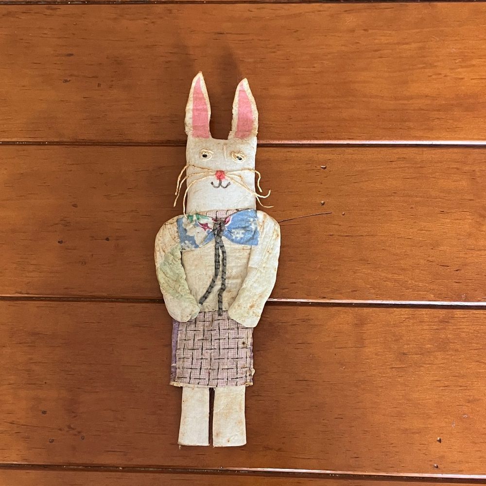 Vintage Handmade Quilt Mache Bunny Folk Art